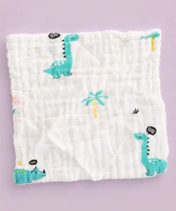 Alternative view of Premium Crinkled Muslin Face Towel Combo 5 (25x25cm)  Green Dino , panda , Gray Elephant , Forest Animal , Ferry Girl - FT1