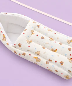 Crinkled Muslin Cotton Kangaroo Wrapper - (65x43cm) - Off White with Princess - KW1