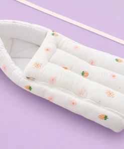 Crinkled Muslin Cotton Kangaroo Wrapper - (65x43cm) - Off White with Orange Strawberry and Flower - KW1