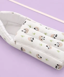 Crinkled Muslin Cotton Kangaroo Wrapper - (65x43cm) - Off White with Panda - KW1