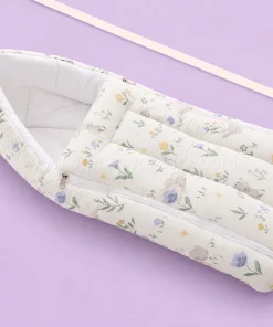 Crinkled Muslin Cotton Kangaroo Wrapper - (65x43cm) - Gray Rabbit and Blue Flower - KW1