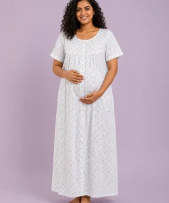 Maternity Feeding Nighty - Blue Green Small print - MFN