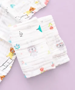 Baby Muslin Cotton Bath Towel Pack Of 2 (50x100cm) - Teddy on Space and Forest Animal - BT1