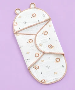 Swaddle Cum Sleeping Bag - Cream Boarder with Lion - SBG