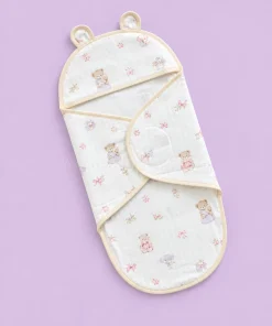 Swaddle Cum Sleeping Bag - Cream Boarder with Cute Teddy with Cloud - SBG