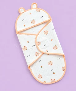 Swaddle Cum Sleeping Bag - Orange Boarder with Cute Teddy and Cherry - SBG