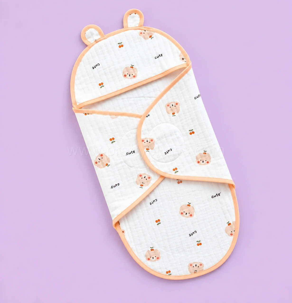 Swaddle Cum Sleeping Bag - Orange Boarder with Cute Teddy and Cherry - SBG