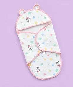 Swaddle Cum Sleeping Bag - Pink Boarder with Rabbit and Star - SBG