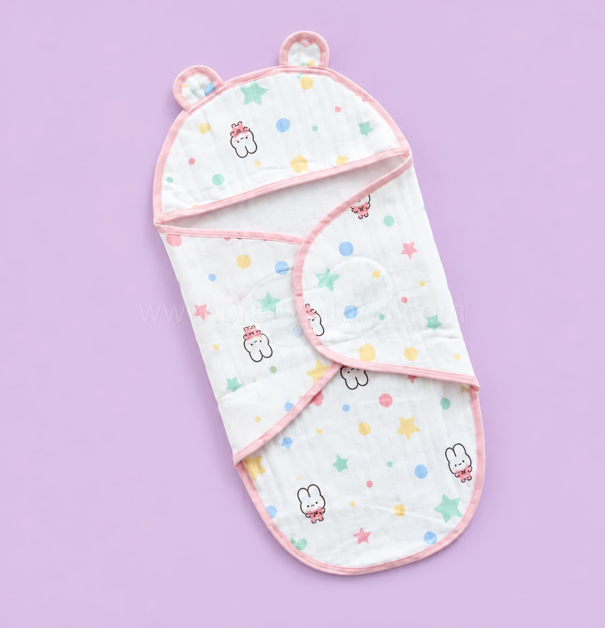 Swaddle Cum Sleeping Bag - Pink Boarder with Rabbit and Star - SBG