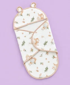 Swaddle Cum Sleeping Bag - Cream Boarder with Squirrel and Mushroom - SBG