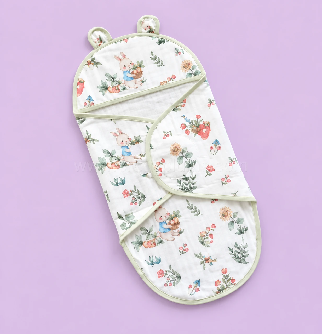 Swaddle Cum Sleeping Bag - Green Boarder with Green Leaf and Rabbit - SBG