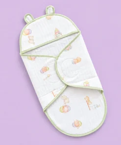 Swaddle Cum Sleeping Bag - Green Boarder with Elephant and Balloon - SBG