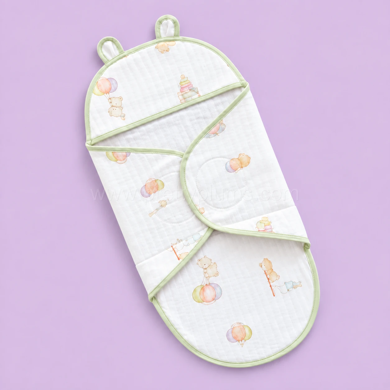 Swaddle Cum Sleeping Bag - Green Boarder with Elephant and Balloon - SBG