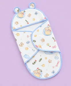Swaddle Cum Sleeping Bag - Blue Boarder with Bear on Party - SBG