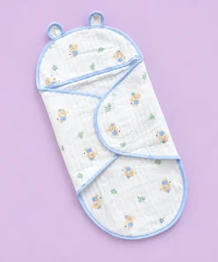 Swaddle Cum Sleeping Bag - Blue Boarder with Baby Elephant - SBG1