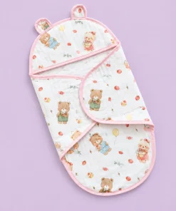Swaddle Cum Sleeping Bag - Pink Boarder with Bear and Cherry - SBG