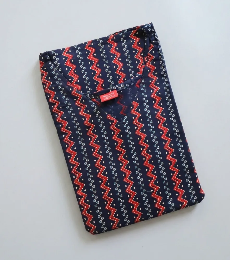Maternity Feeding A-line Kurthy - Dark Blue Zigzag Print - MFK - Image 2