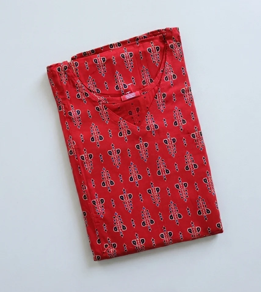 Maternity Feeding A-line Kurthy - Red Print - MFK - Image 2
