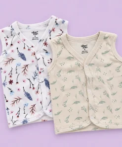 Sleeveless Jhabla Front Button (Pack of 2) - Pink with Blue Floral and Green Floral - JH1
