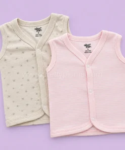 Sleeveless Jhabla Front Button (Pack of 2) - Pink Strip and Beige with Sun - JH1