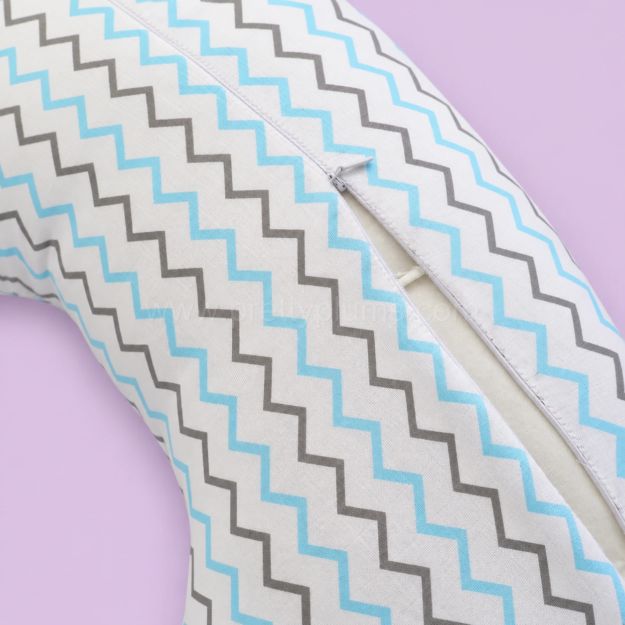 Premium Muslin Cotton Feeding Pillow - Blue and Grey Zigzag - MFPL - Image 2