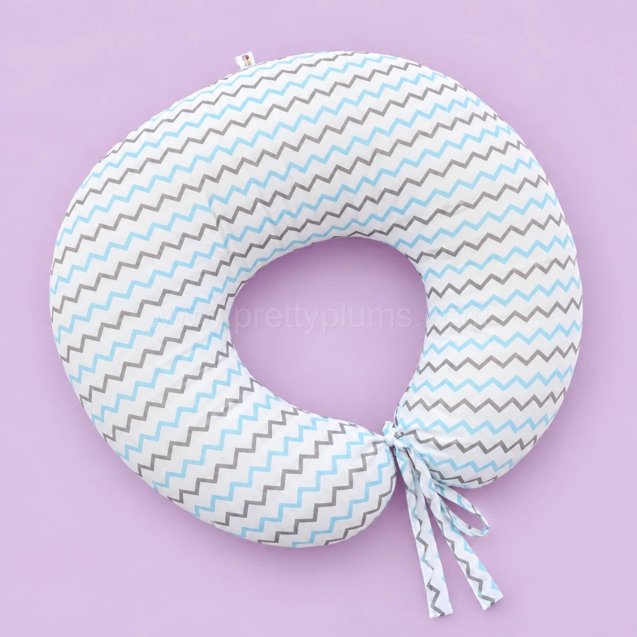 Premium Muslin Cotton Feeding Pillow - Blue and Grey Zigzag - MFPL
