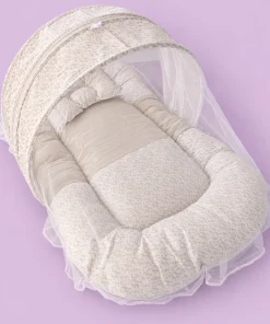 Foldable Cotton Mosquito Net Bedding Set - 95x55cm - White with Brown Small Leaf - BS1