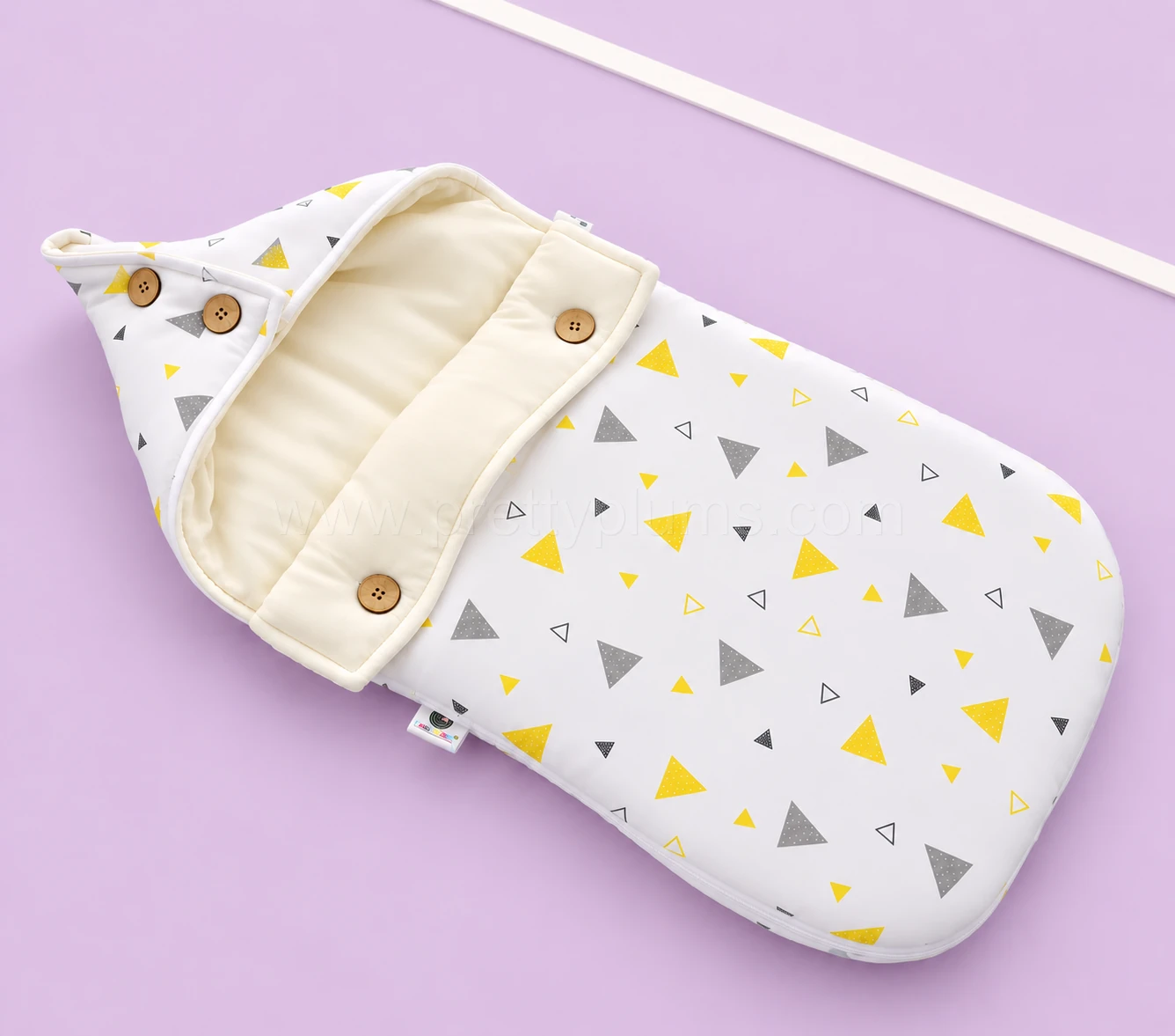 Muslin Cotton Kangaroo Wrapper (70x40cm) - Yellow and Grey Triangle - KW1