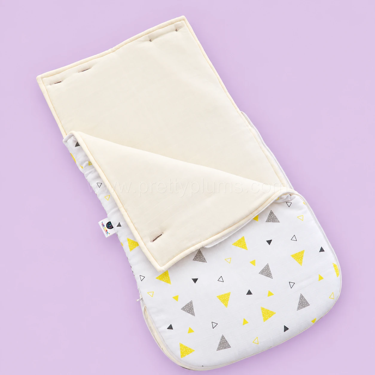 Muslin Cotton Kangaroo Wrapper (70x40cm) - Yellow and Grey Triangle - KW1 - Image 2