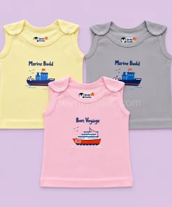 Premium Knitted Cotton Shoulder Button Jhabla(Pack of 3) - Yellow, Pink and Grey - JH1