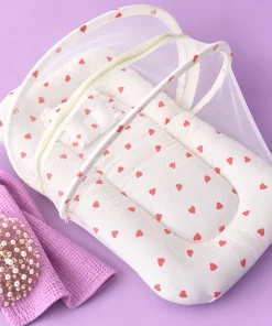 Alternative view of Crinkled Muslin Bedding Set  and Wrapper Combo - Light Cream with Red Heart - WB1