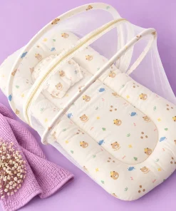 Alternative view of Crinkled Muslin Bedding Set  and Wrapper Combo - Light Cream with Brown Teddy Head - WB1