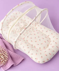 Alternative view of Crinkled Muslin Bedding Set  and Wrapper Combo - Light Cream with Pink Floral - WB1