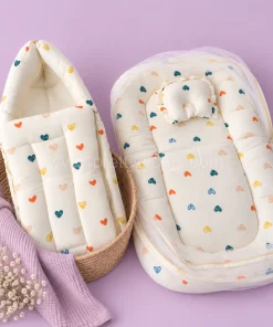 Crinkled Muslin Bedding Set  and Wrapper Combo - Light Cream with Color Teddy - WB1