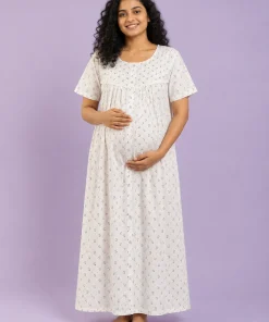 Maternity Feeding Nighty - Light Green Small print - MFN