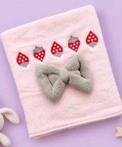 Microfiber Bath Towel - (50x100cm) - Strawberry and Bow - Light Pink with Grey -  BT1