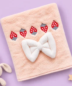 Microfiber Bath Towel - (50x100cm) - Strawberry and Bow - Peach with Light Pink - BT1