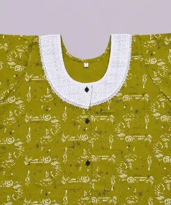 Alternative view of Maternity Feeding Front Open(Full) Frock(3/4th) - Green White Print - MFN