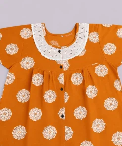 Alternative view of Maternity Feeding Front Open(Full) Frock(3/4th) - Yellow with White Print - MFN