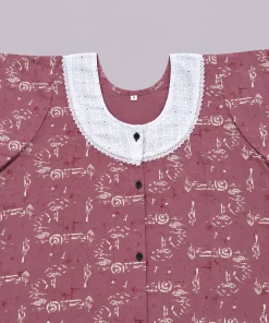 Alternative view of Maternity Feeding Front Open(Full) Frock(3/4th) - Onion Pink White Print - MFN