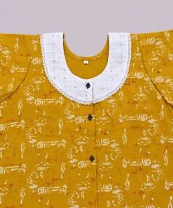 Alternative view of Maternity Feeding Front Open(Full) Frock(3/4th) - Mustard Yellow White Print - MFN