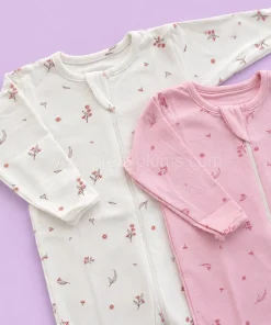Sleeping Suit(Pack of 2)- Pink with Pink Floral and Off White with Pink Floral- SS1 - Image 2
