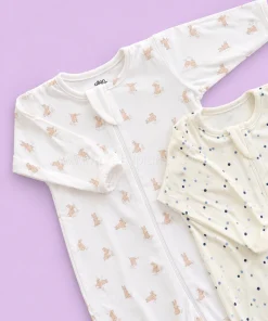 Sleeping Suit(Pack of 2)- Big Blue Dot and Off White with Rabbit - SS1 - Image 2