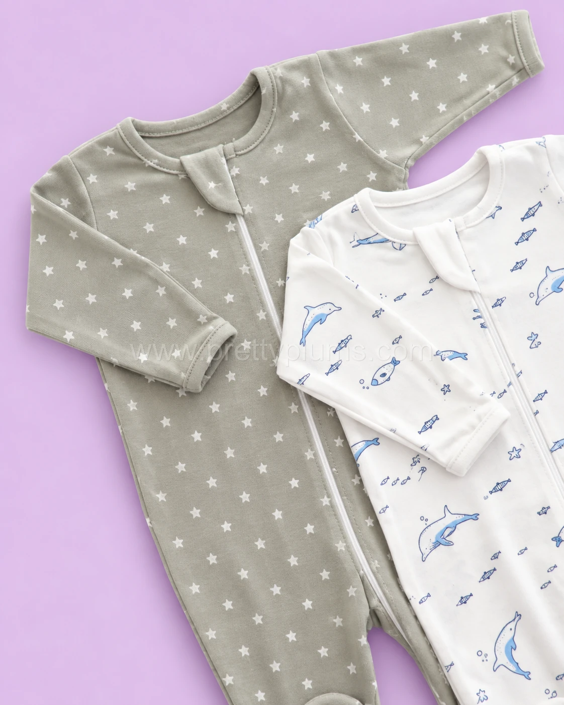 Sleeping Suit(Pack of 2)- Green with White Star and Blue Whale - SS1 - Image 2