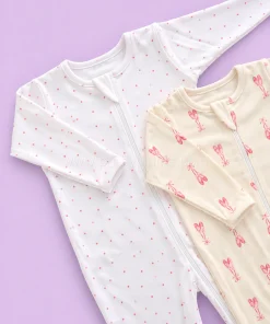 Sleeping Suit(Pack of 2)- White with Pink Dot and Off White Pink Shoe - SS1 - Image 2
