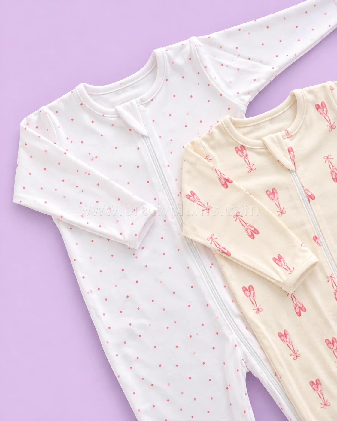 Sleeping Suit(Pack of 2)- White with Pink Dot and Off White Pink Shoe - SS1 - Image 2