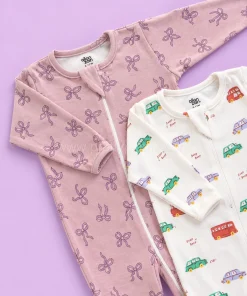 Sleeping Suit(Pack of 2)- Vehicle and Blush Pink with Bow - SS1 - Image 2
