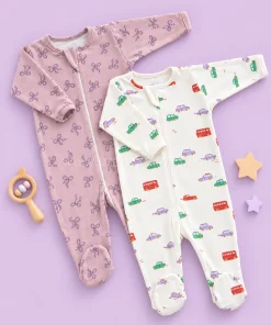 Sleeping Suit(Pack of 2)- Vehicle and Blush Pink with Bow - SS1