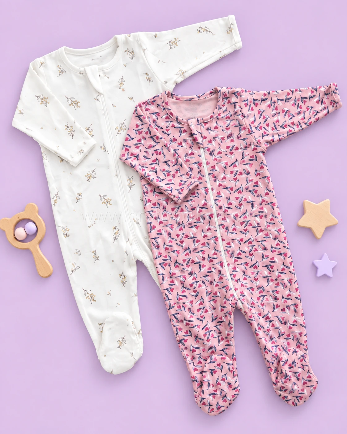 Sleeping Suit(Pack of 2)- Grey Dog and Off White with Brown Teddy Head - SS1