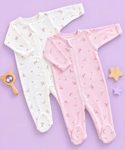Sleeping Suit(Pack of 2)- Pink with Pink Floral and Off White with Pink Floral- SS1